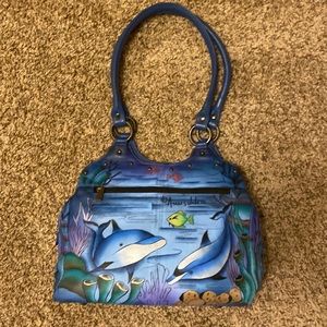 NWOT - Anuschka hand bag / shoulder bag - stunning dolphin paint design - wow!
